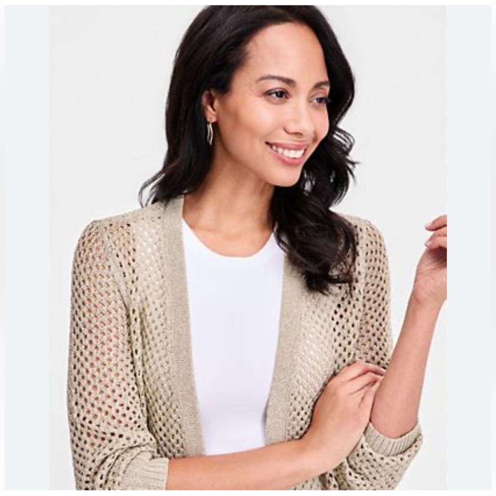Leo & Nicole Open-Weave Cardigan in Taupe